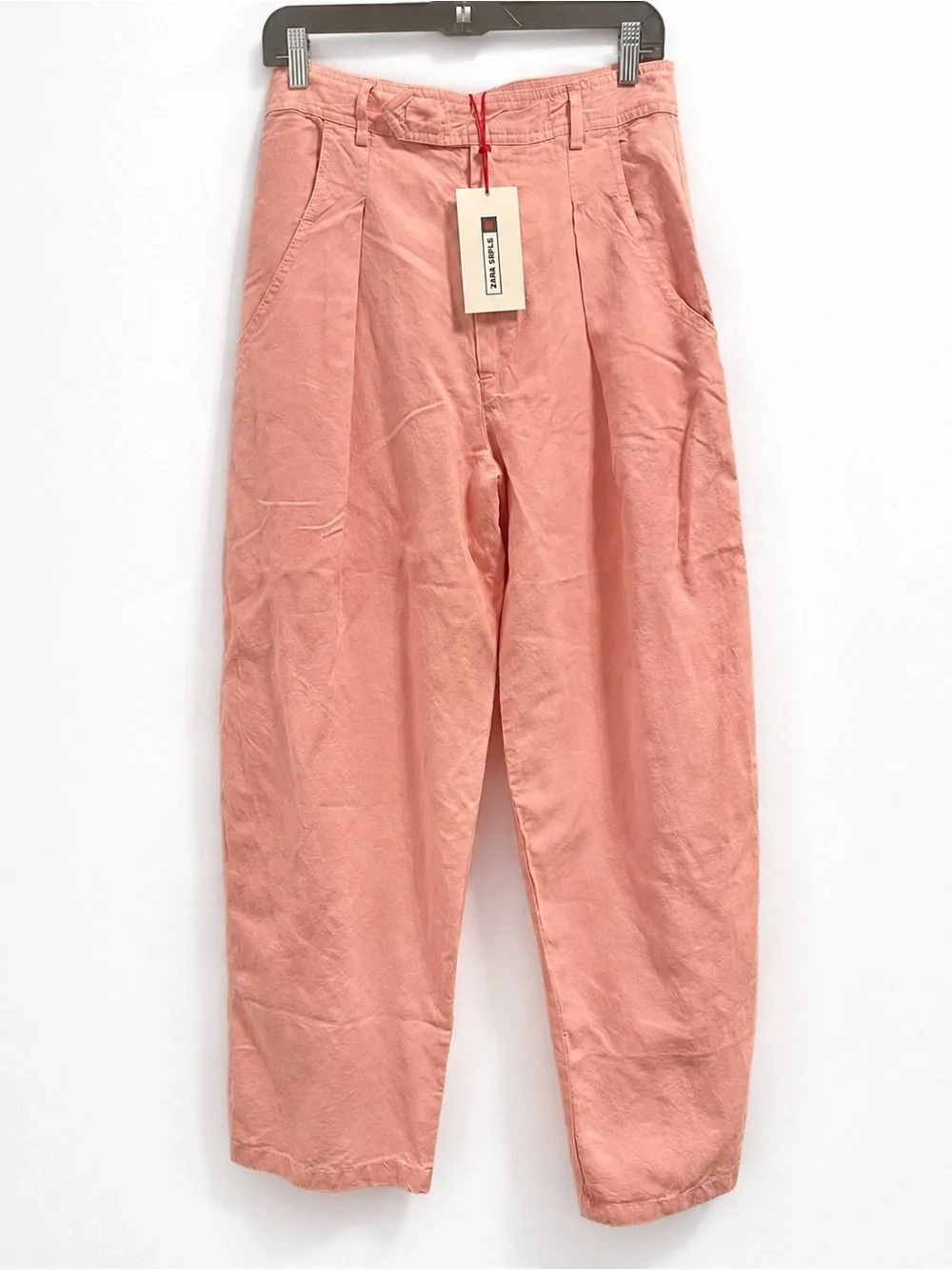 ZARA SRPLS FLD PNT 16 - Pink Linen Lyocell Flowing Cargo Utility Pants XS